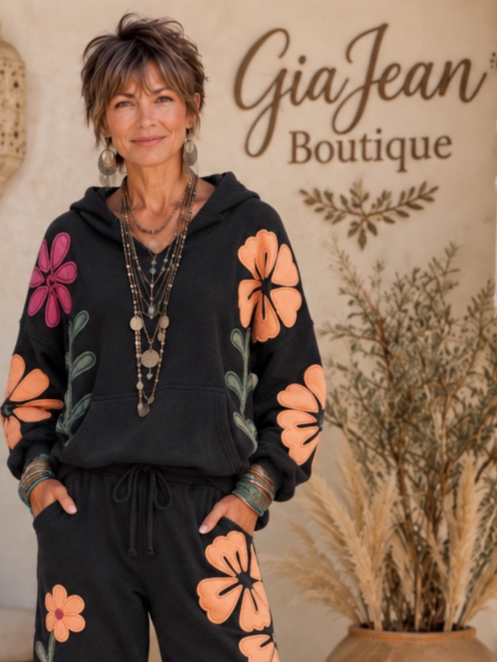 ❤️ LOV LOV  “ BETTY “ LOV LOV FLOWER PATCHWORK SWEATSHIRT WITH HOODIE